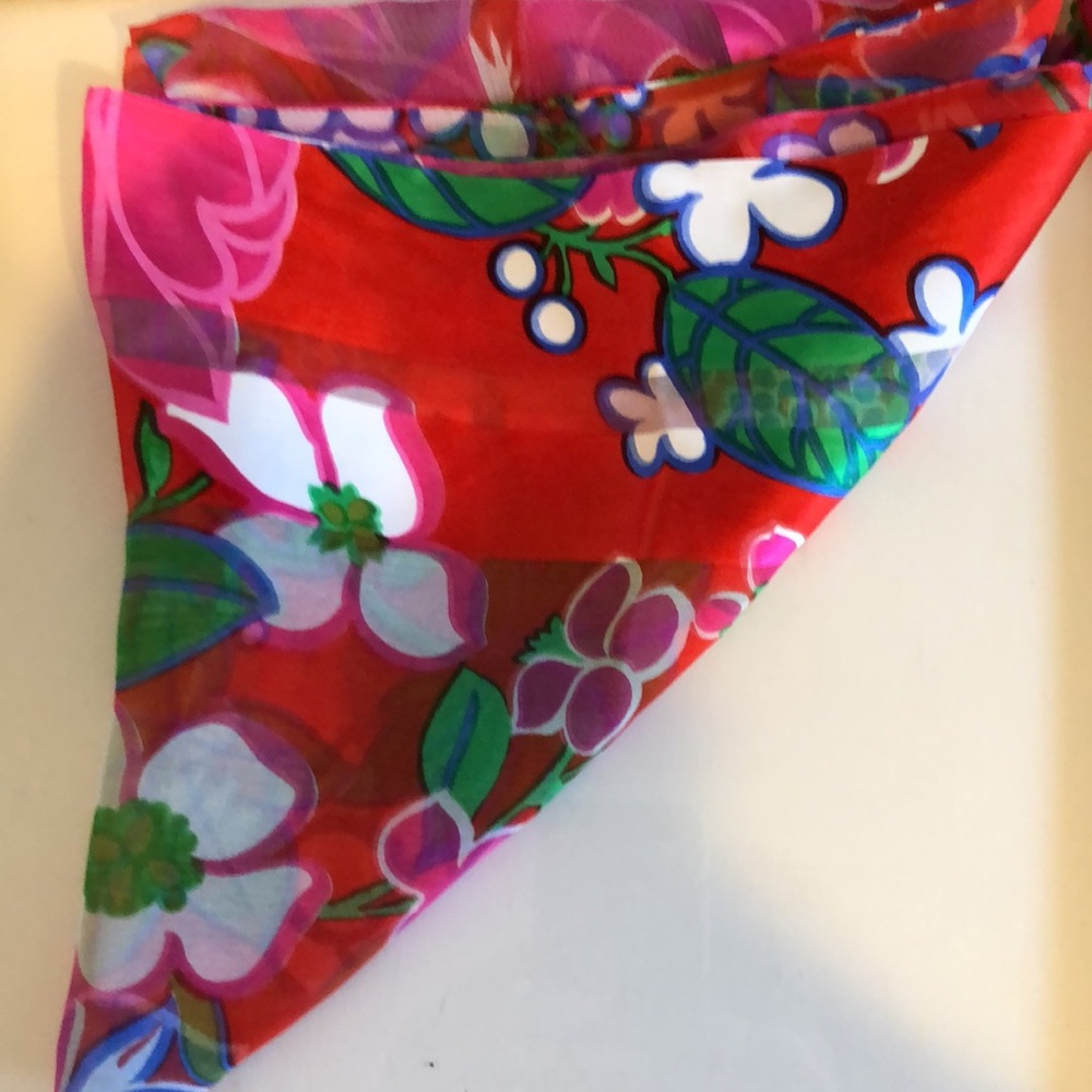 Floral Silk Scarf Tailored Oblong Scarf VTG - Picture 6 of 12